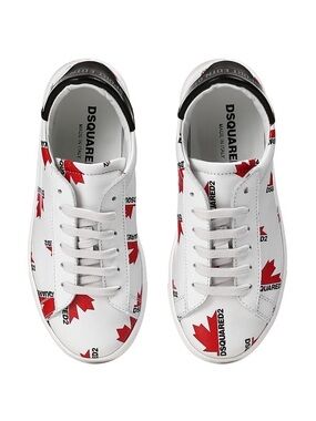 DSQUARED2  Leather Sneakers Low Top Leaf Print  Size 35 Size 5